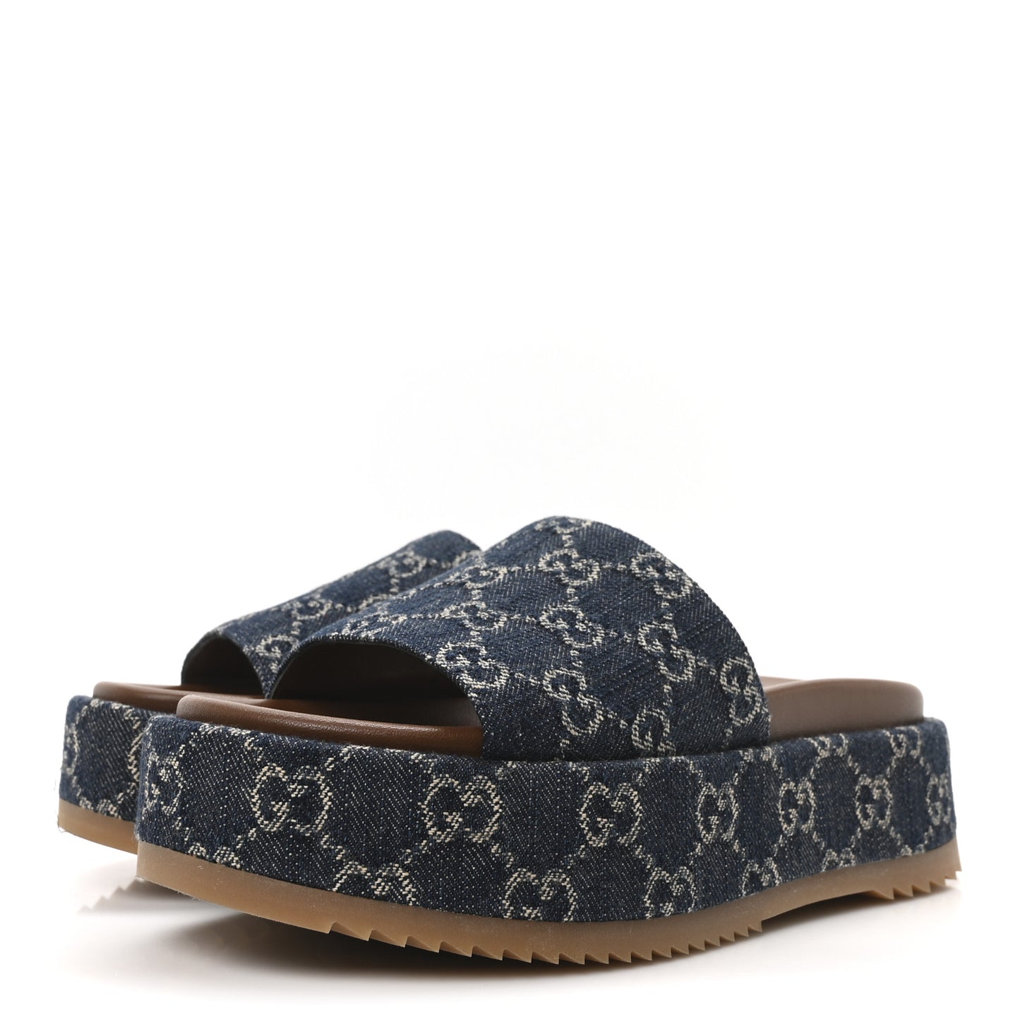 New Denim GG Monogram Angelina Platform 55mm Slide Sandals 36 Blue Tea