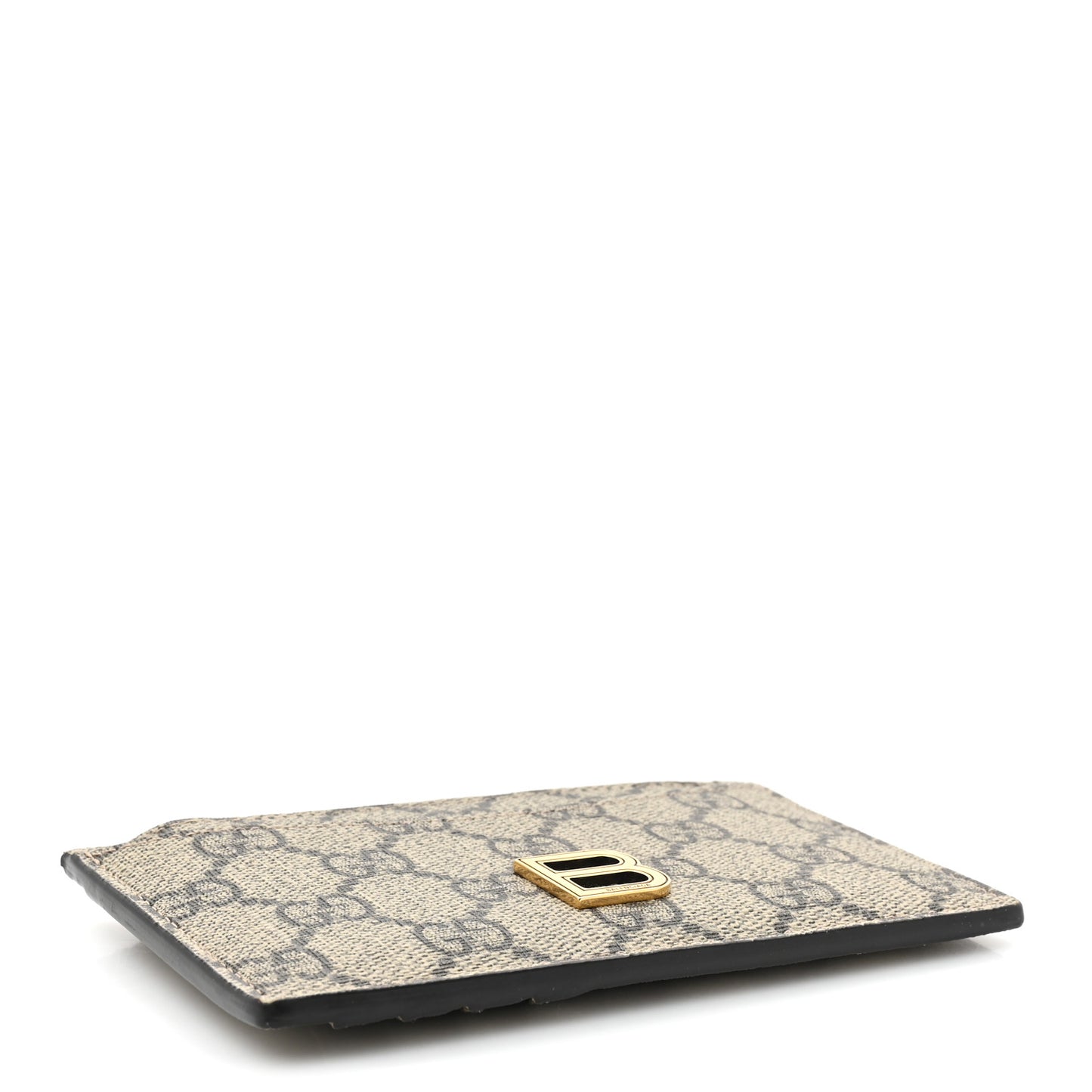 X BALENCIAGA GG Supreme Monogram Zip Card Case Beige Ebony