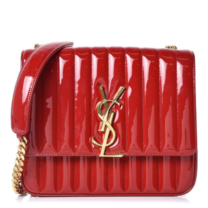 Saint Laurent Patent Matelasse Monogram Large Vicky Chain Bag Rouge Eros 1 of 7