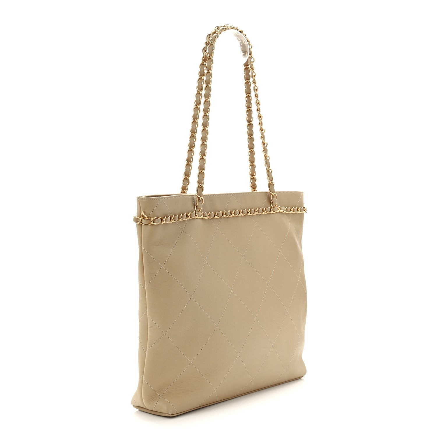 Chanel Calfskin Stitched Small Shopping Tote Dark Beige 3 of 11