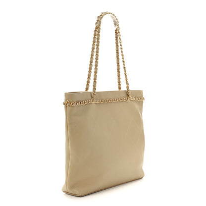 Chanel Calfskin Stitched Small Shopping Tote Dark Beige 3 of 11