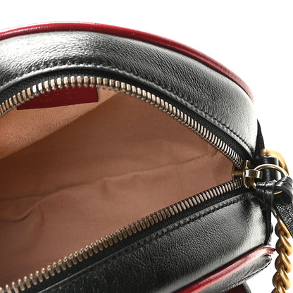 Gucci Vintage Effect Calfskin Matelasse Diagonal Mini Torchon GG Marmont Round Shoulder Bag Black Romantic Cherry 6 of 10