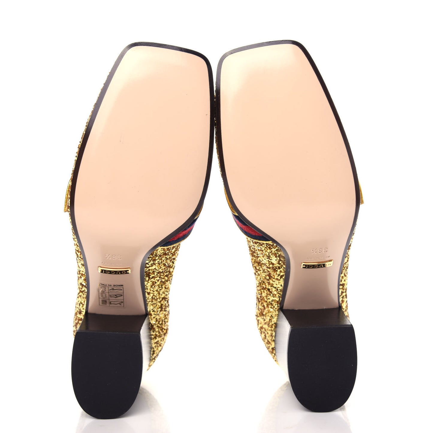 Glitter Nappa Web Peyton 75mm Loafer Pumps 38.5 Oro Vecchio