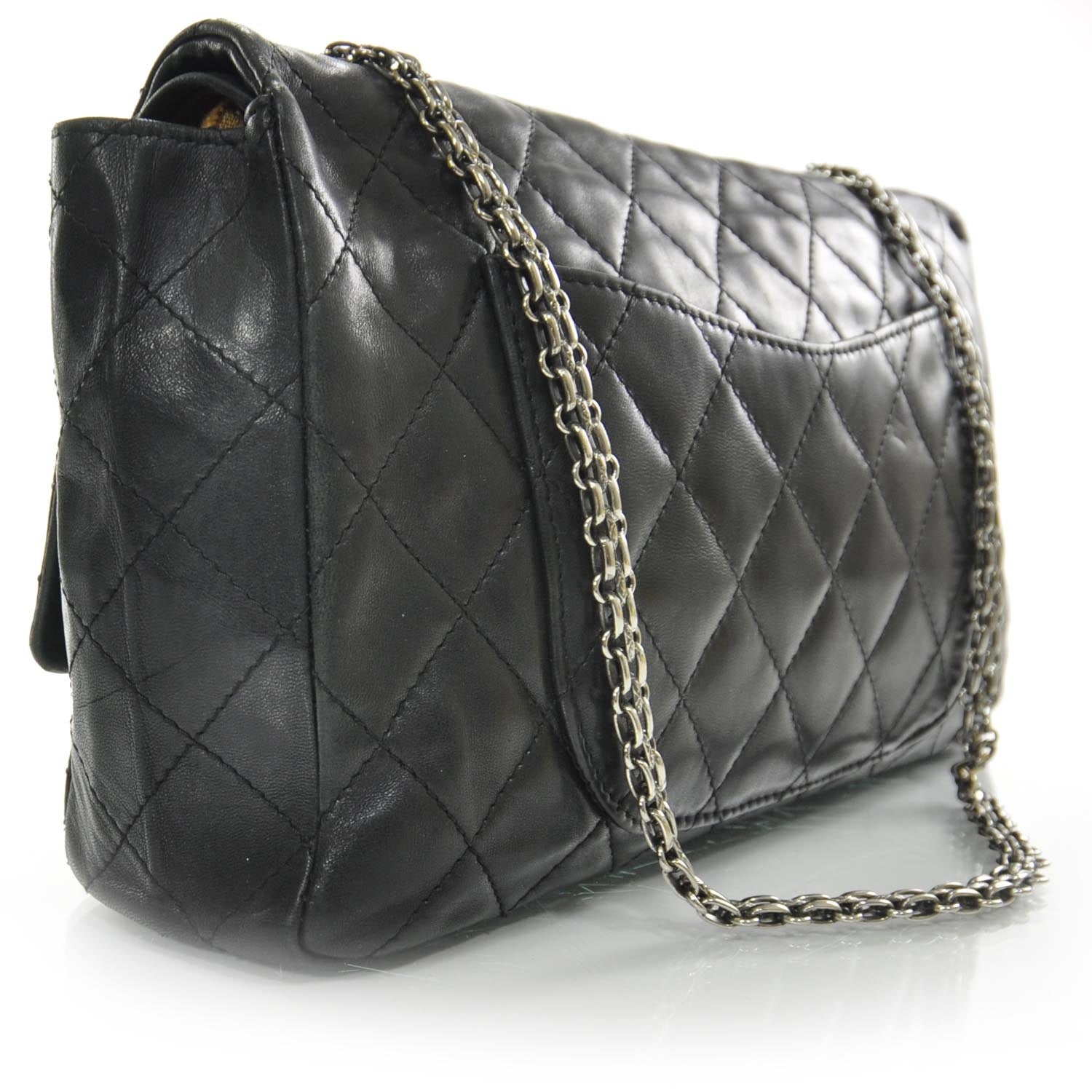 Chanel Distressed Leather 2.55 Reissue 227 Jumbo Flap Black 3 of 8