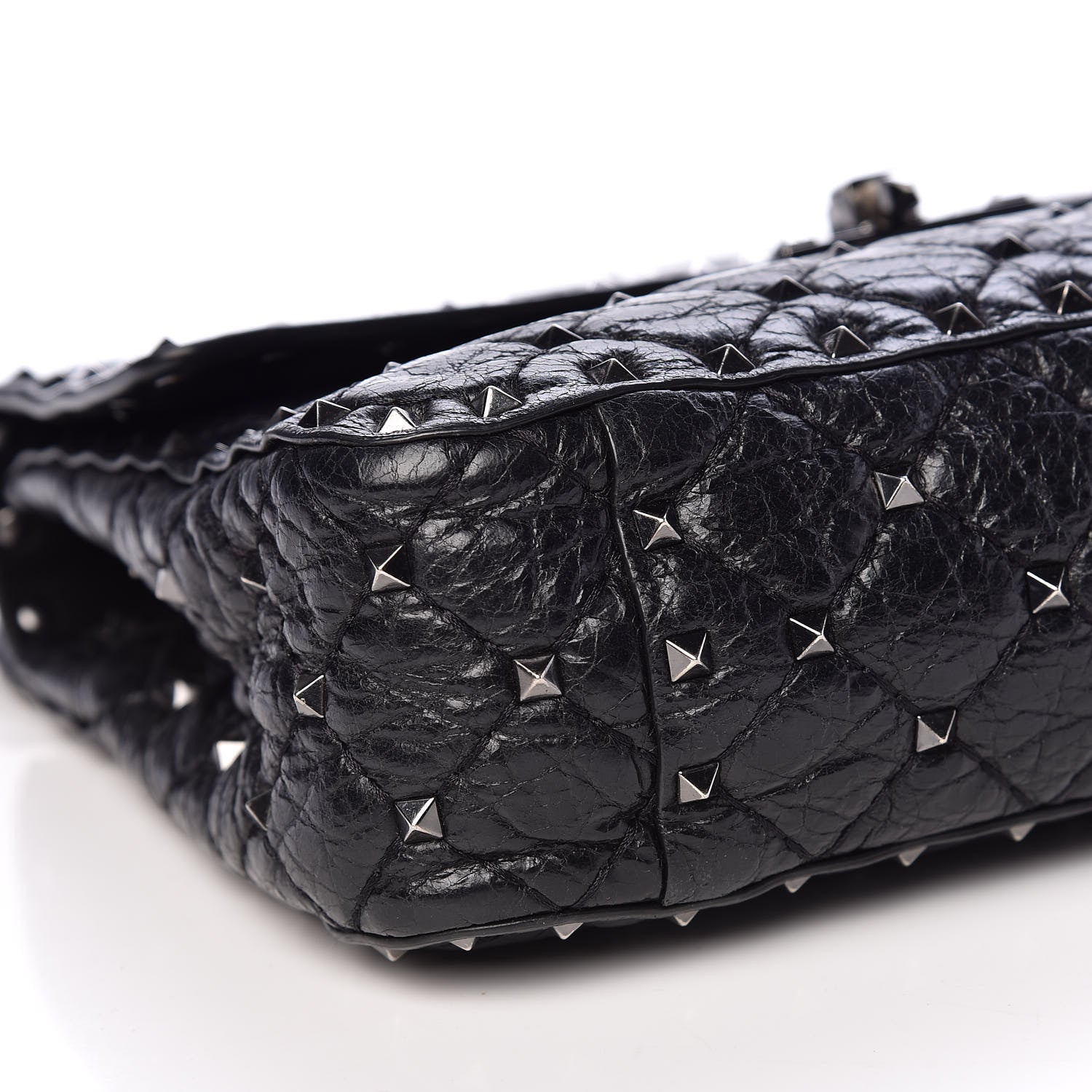Valentino Garavani Craquele Nappa Medium Rockstud Spike Shoulder Bag Black 7 of 24