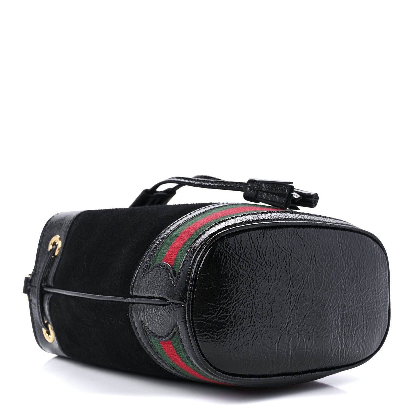 Suede Patent Web Mini Ophidia Bucket Bag Black
