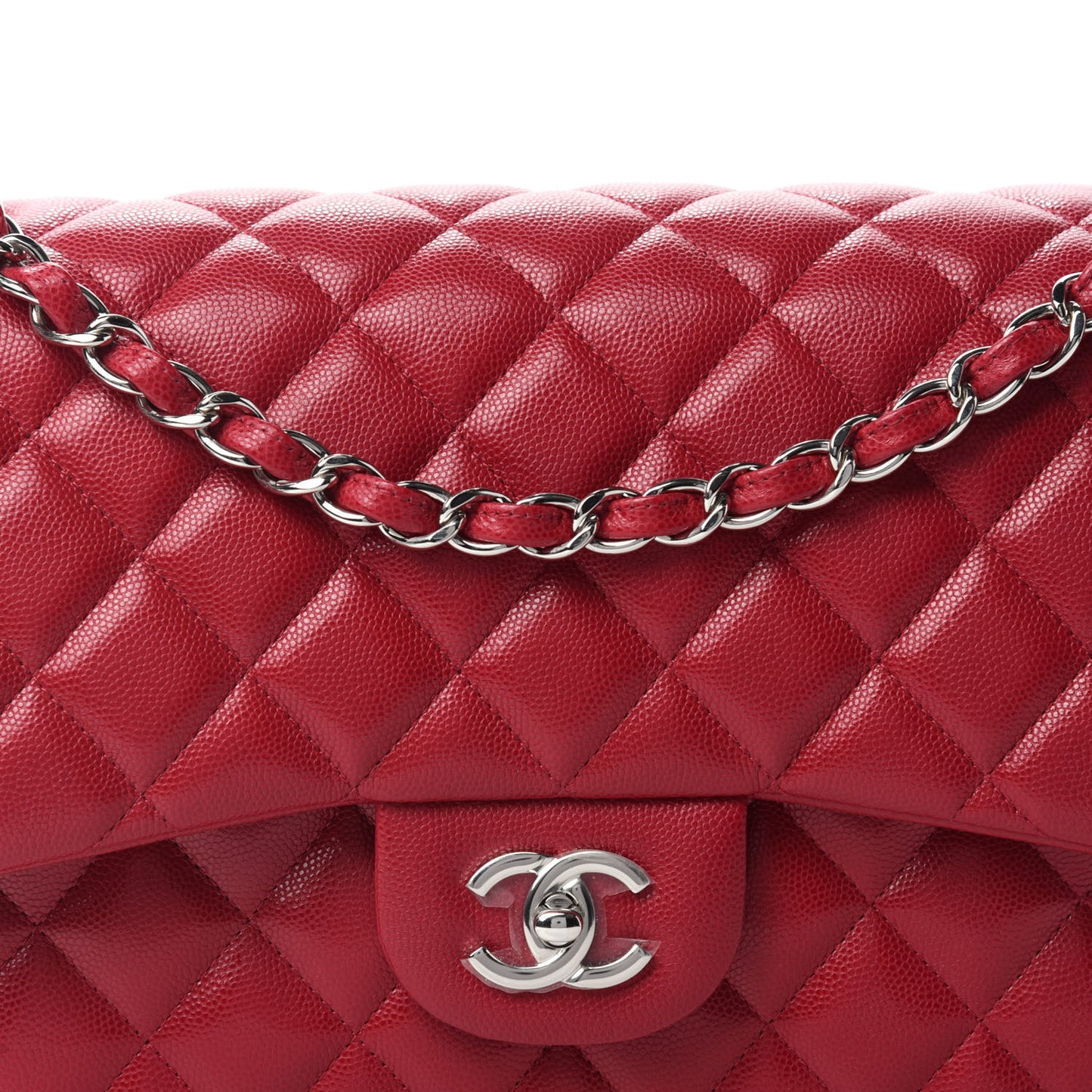Caviar Quilted Jumbo Double Flap Red