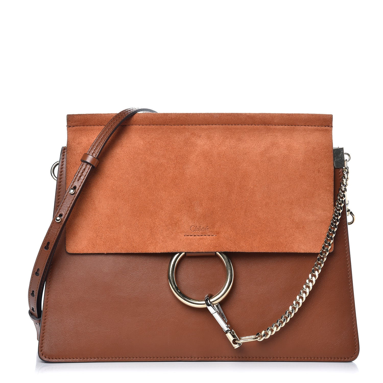 Chloe Suede Calfskin Medium Faye Shoulder Bag Tobacco 1 of 11