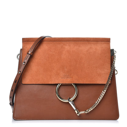 Chloe Suede Calfskin Medium Faye Shoulder Bag Tobacco 1 of 11
