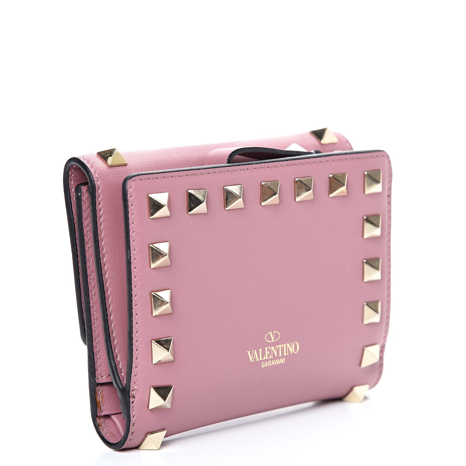 Valentino Garavani Calfskin Bi-Fold Rockstud Wallet Antique Rose 2 of 10