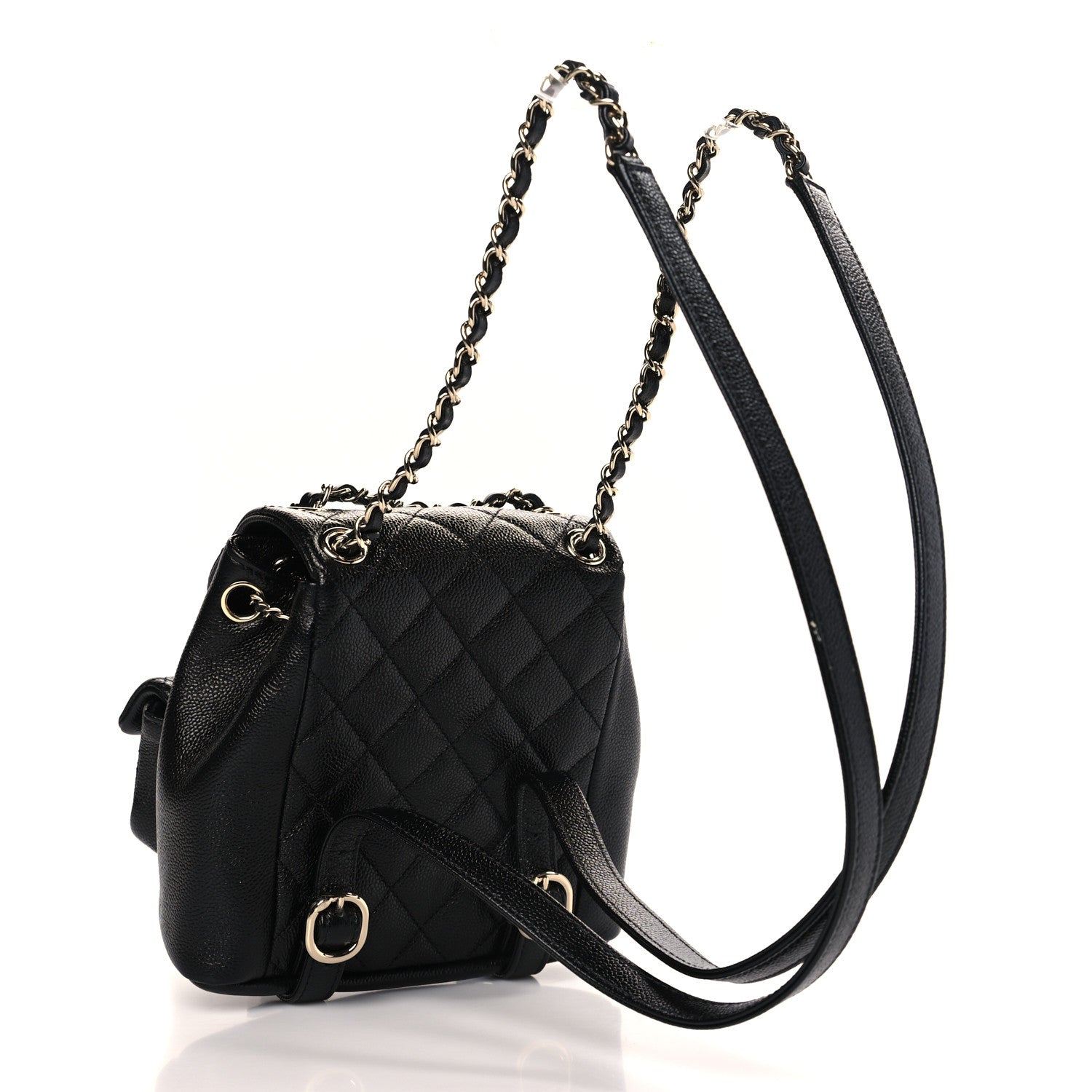 Chanel Shiny Caviar Quilted Small Duma Pockets Drawstring Backpack Black 3 of 10