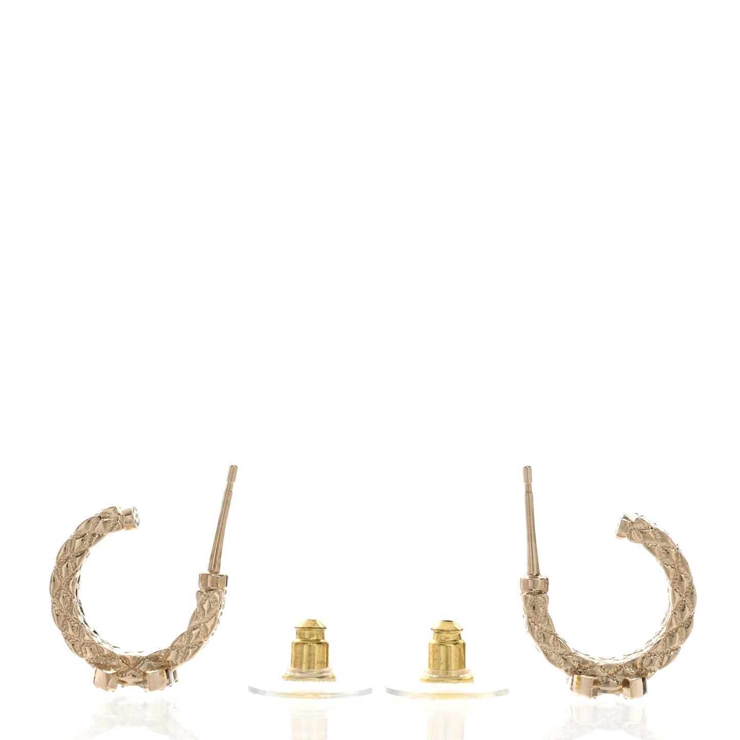 Metal Crystal Quilted CC Hoop Earrings Gold
