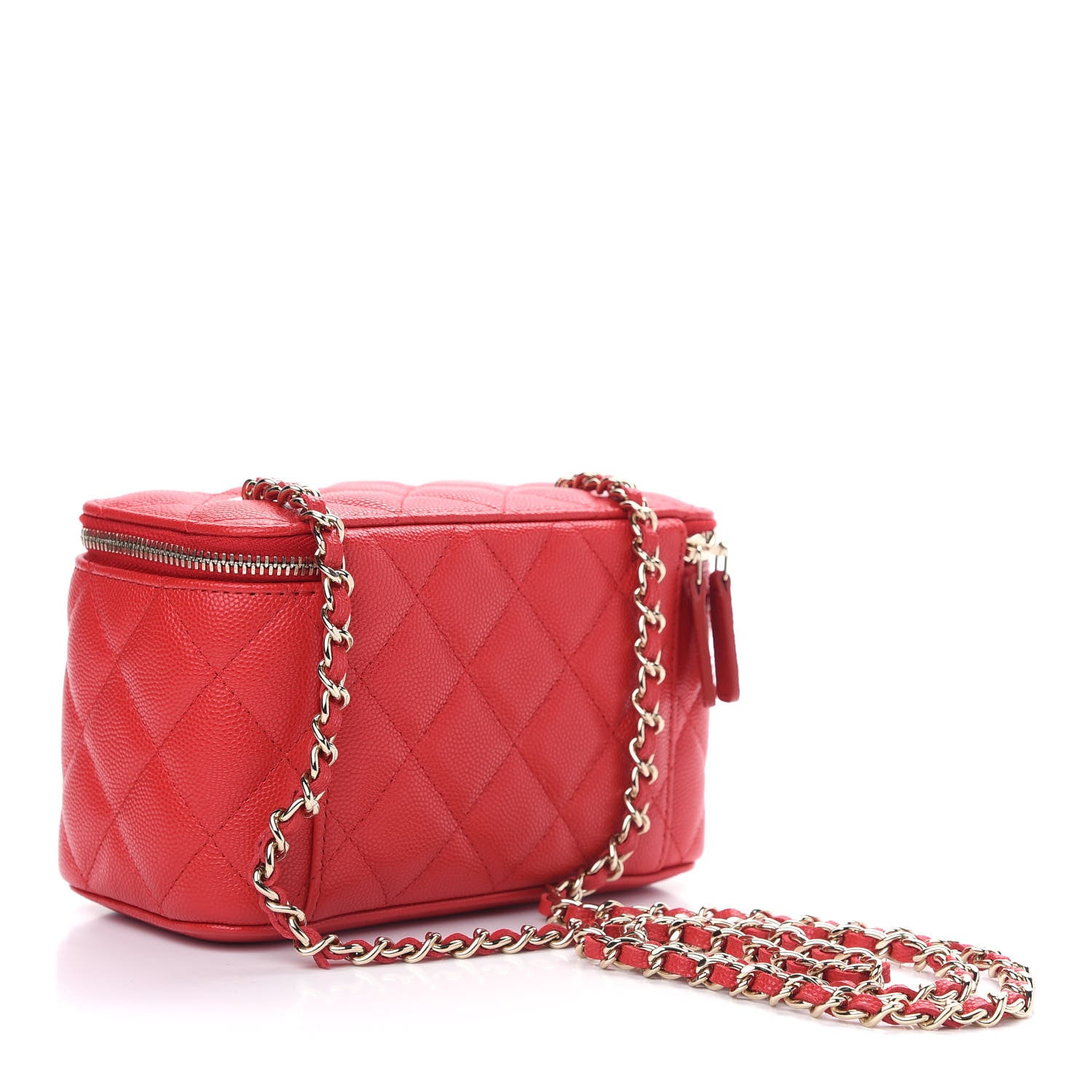 Chanel Caviar Quilted Small Vanity Case With Chain Red 3 of 9