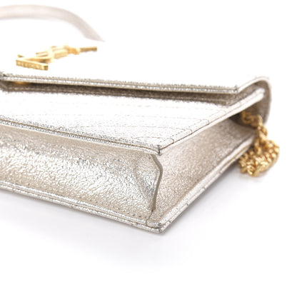 Saint Laurent Metallic Grain De Poudre Matelasse Chevron Monogram Chain Wallet Gold 8 of 9