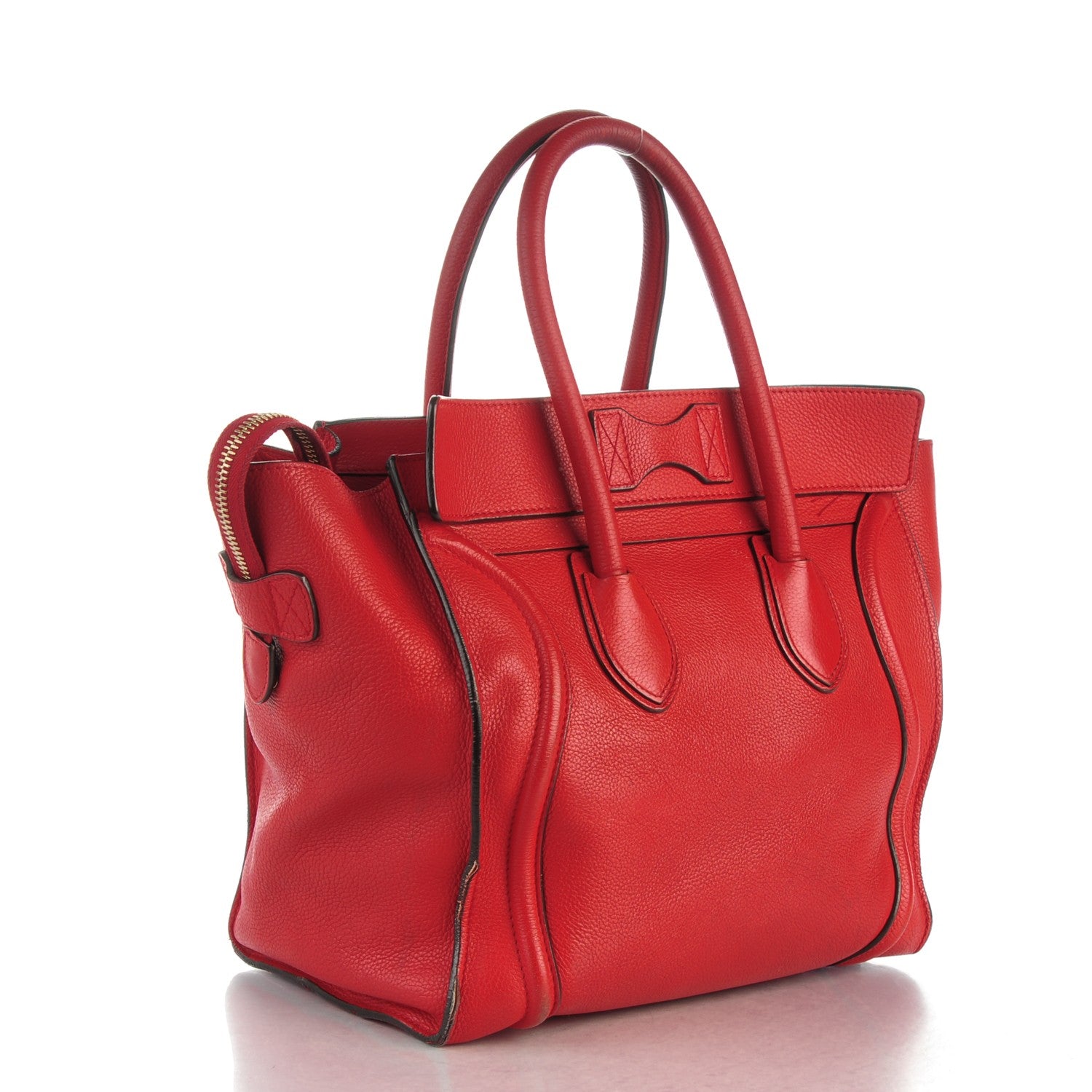 Celine Drummed Calfskin Mini Luggage Coquelicot 3 of 14
