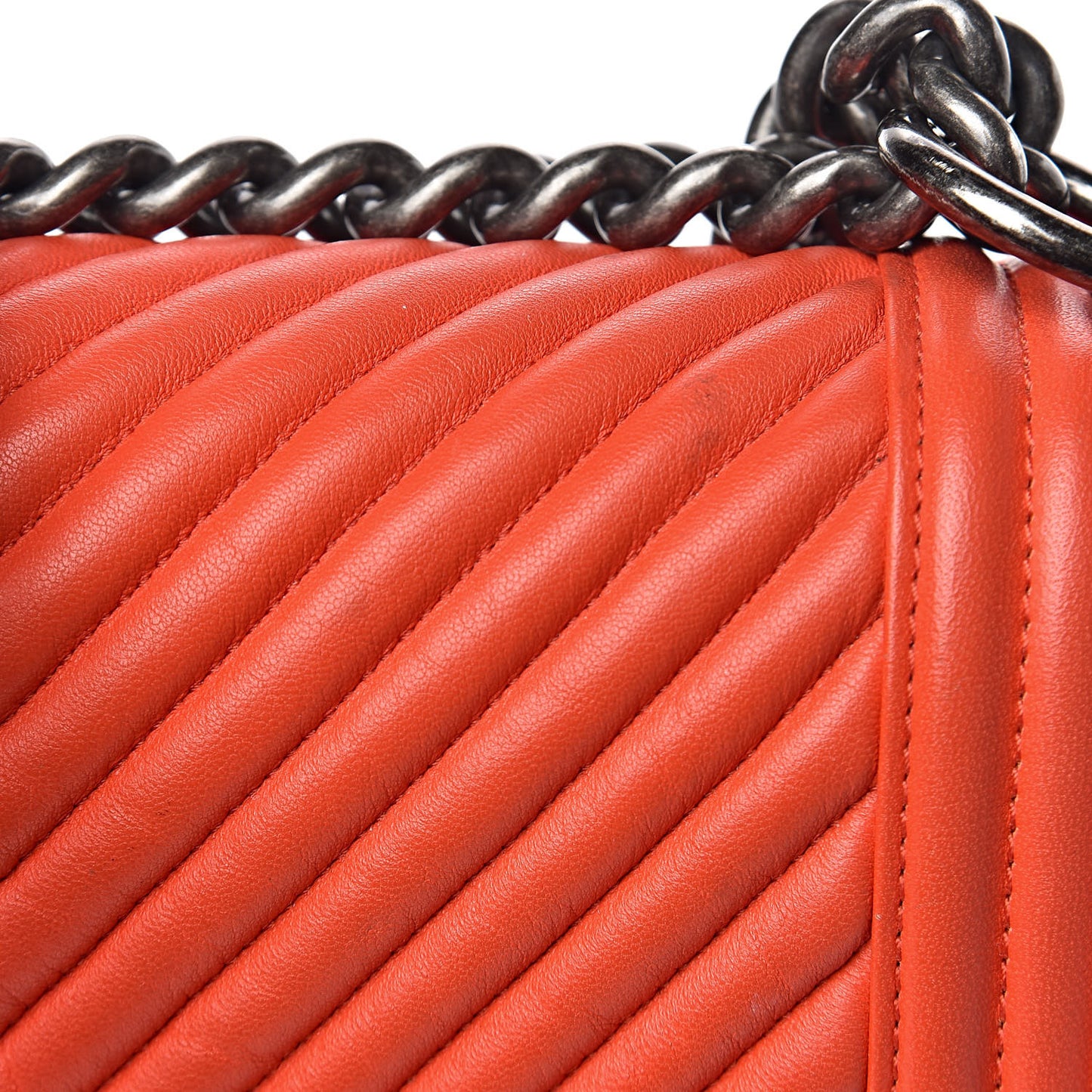 Wrinkled Lambskin Chevron Quilted New Medium Boy Flap Orange