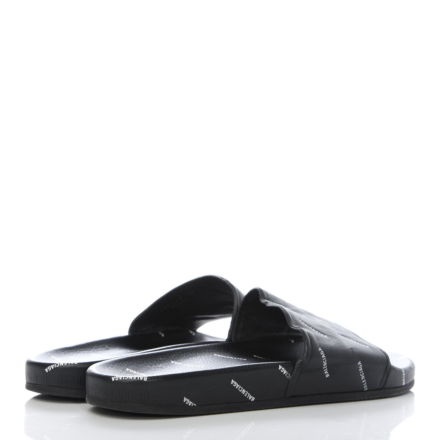 Balenciaga Nappa Allover Logo Embossed Mens Pool Slide Sandals 43 Black White 4 of 9