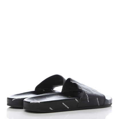 Balenciaga Nappa Allover Logo Embossed Mens Pool Slide Sandals 43 Black White 4 of 9
