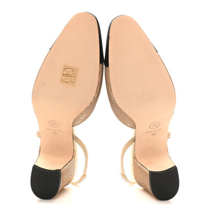 Chanel Sequin Grosgrain Cap Toe CC Slingback Pumps 40 Beige Black 6 of 10