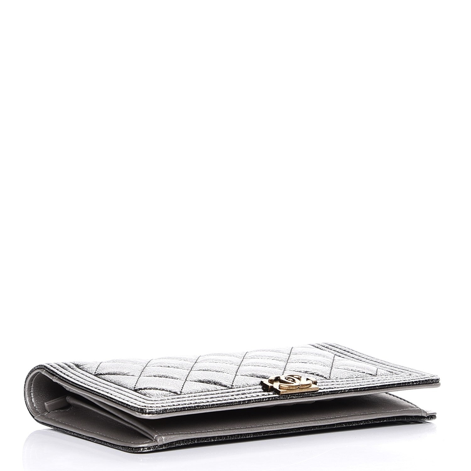 Chanel Metallic Calfskin Quilted Boy Yen Wallet Dark Silver 4 of 9
