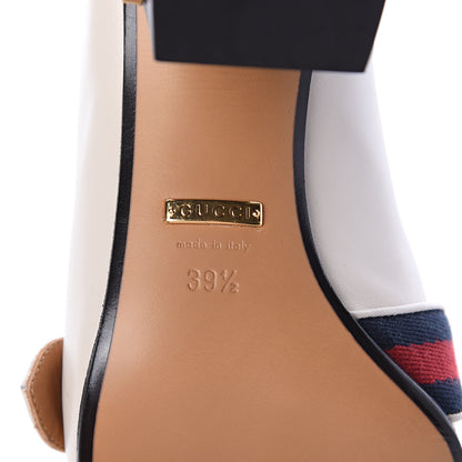 Gucci Betis Glamour Calfskin Web Pearl Embellished Peyton 75mm Loafer Pumps 39.5 Mystic White 7 of 7