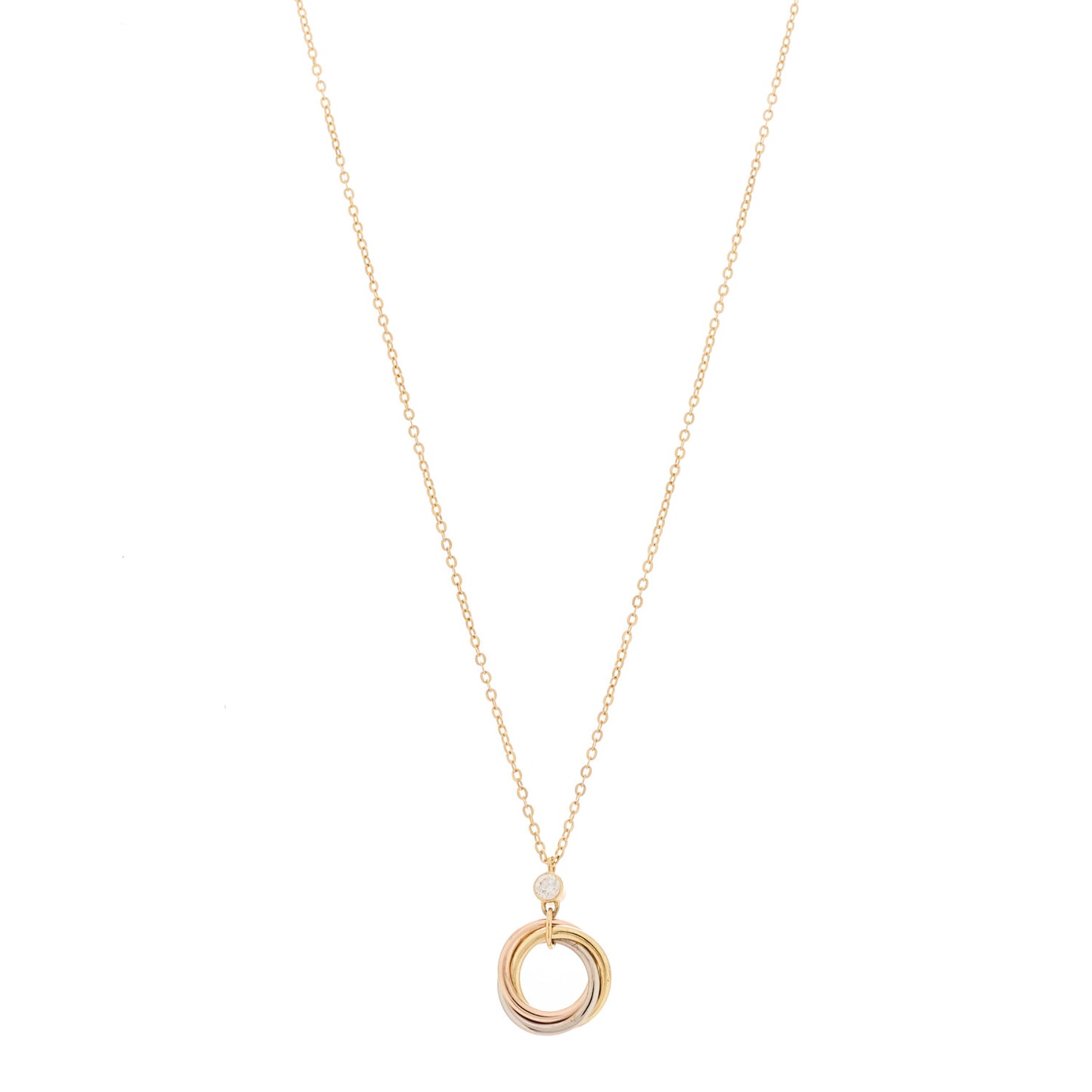 18K Pink Yellow White Gold Diamond Trinity Pendant Necklace