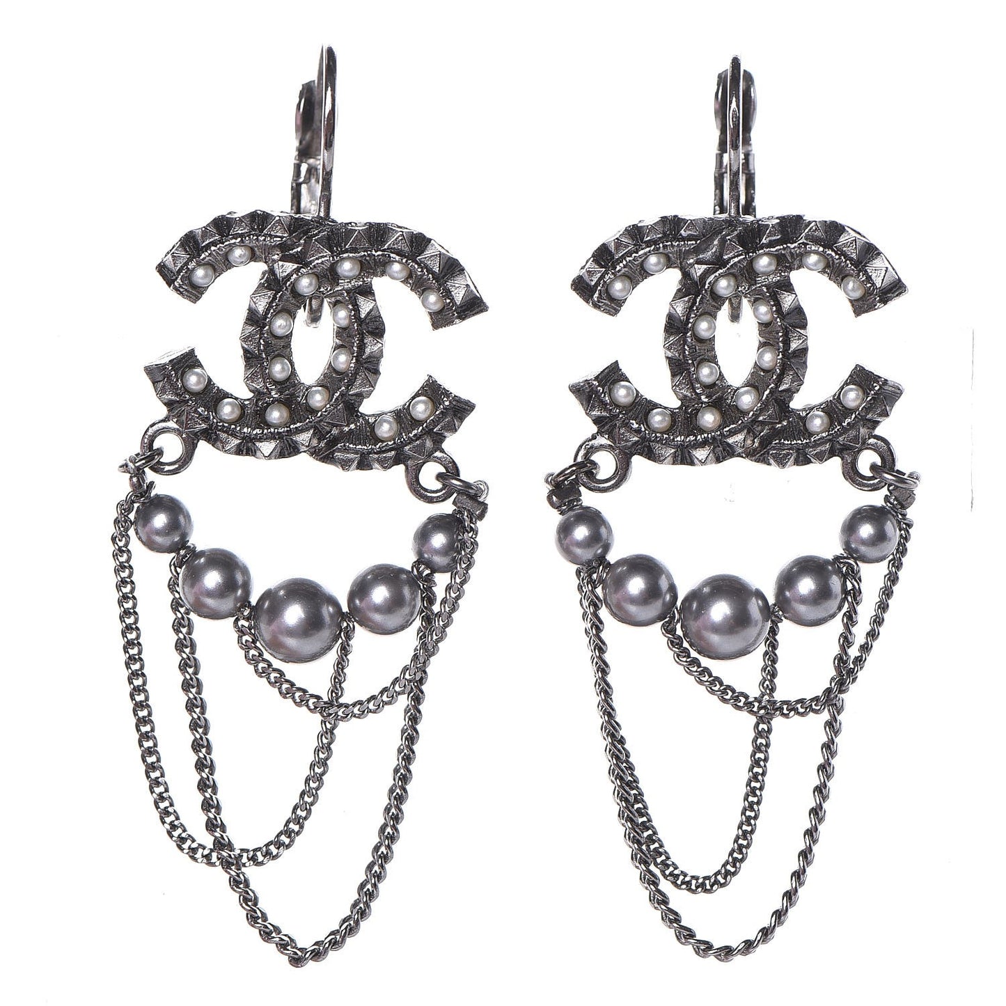 Ruthenium Spike Beaded CC Drop Earrings Black
