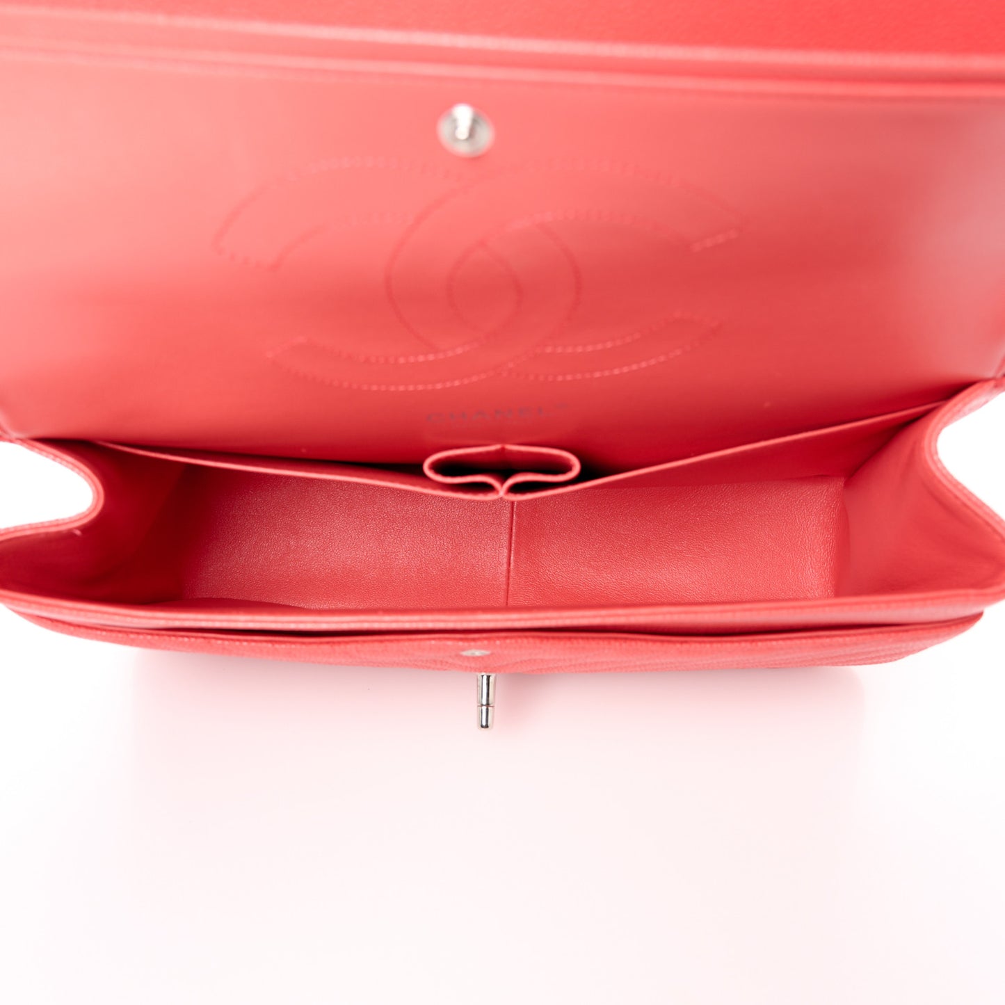 Caviar Chevron Quilted Jumbo Double Flap Coral