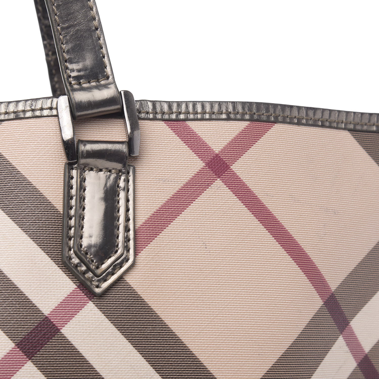 Burberry Metallic Calfskin Nova Check Shopper Tote Pewter 19 of 23