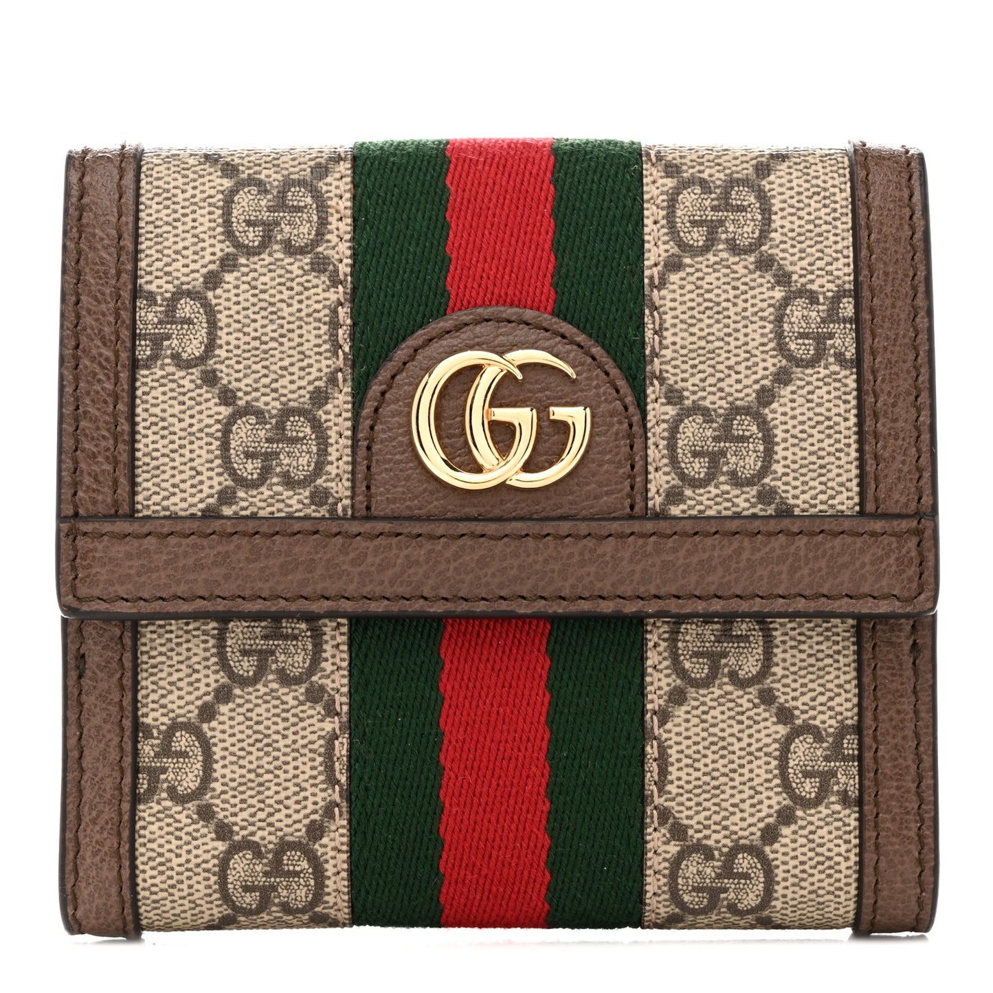 GG Supreme Monogram Web Ophidia French Flap Wallet Beige New Acero