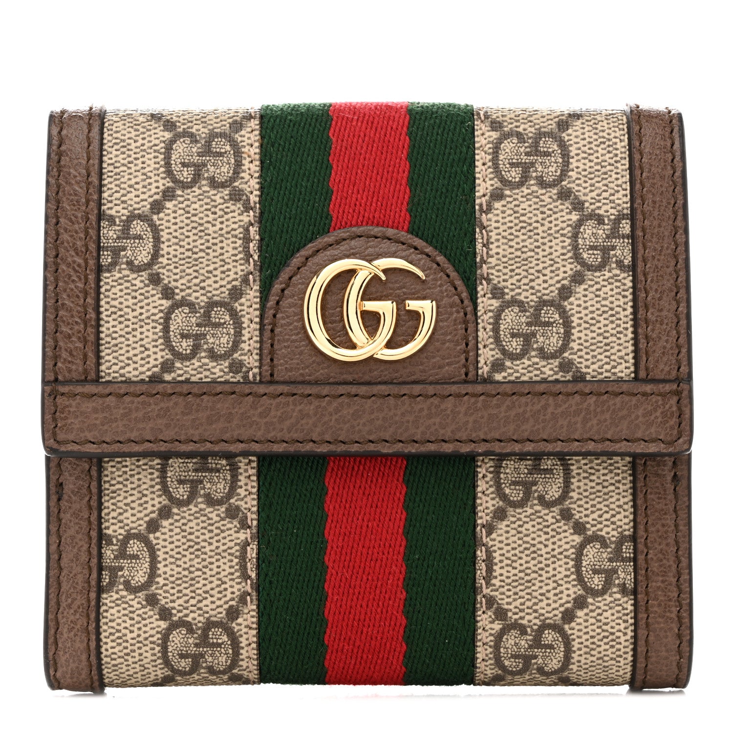 Gucci GG Supreme Monogram Web Ophidia French Flap Wallet Beige New Acero 1 of 9