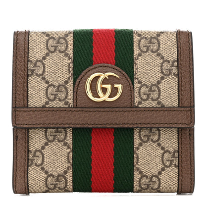 Gucci GG Supreme Monogram Web Ophidia French Flap Wallet Beige New Acero 1 of 9