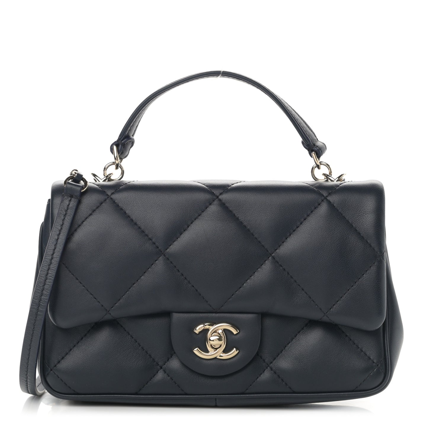 Lambskin Quilted Small Easy Carry Flap Navy