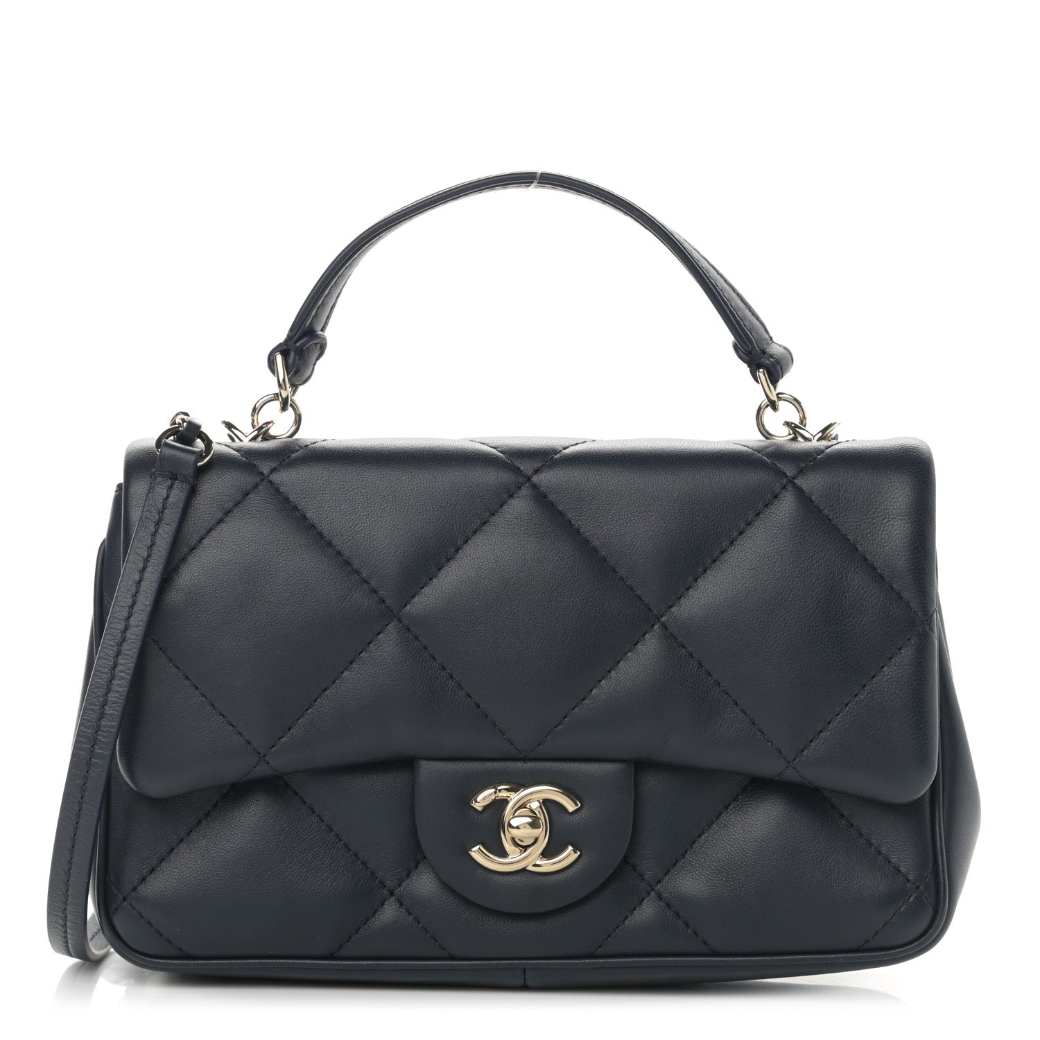 Chanel Lambskin Quilted Small Easy Carry Flap Navy 1 of 12