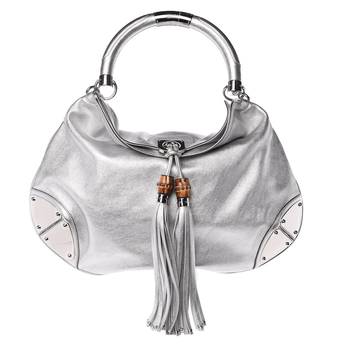 Metallic Calfskin Large Indy Top Handle Hobo Silver