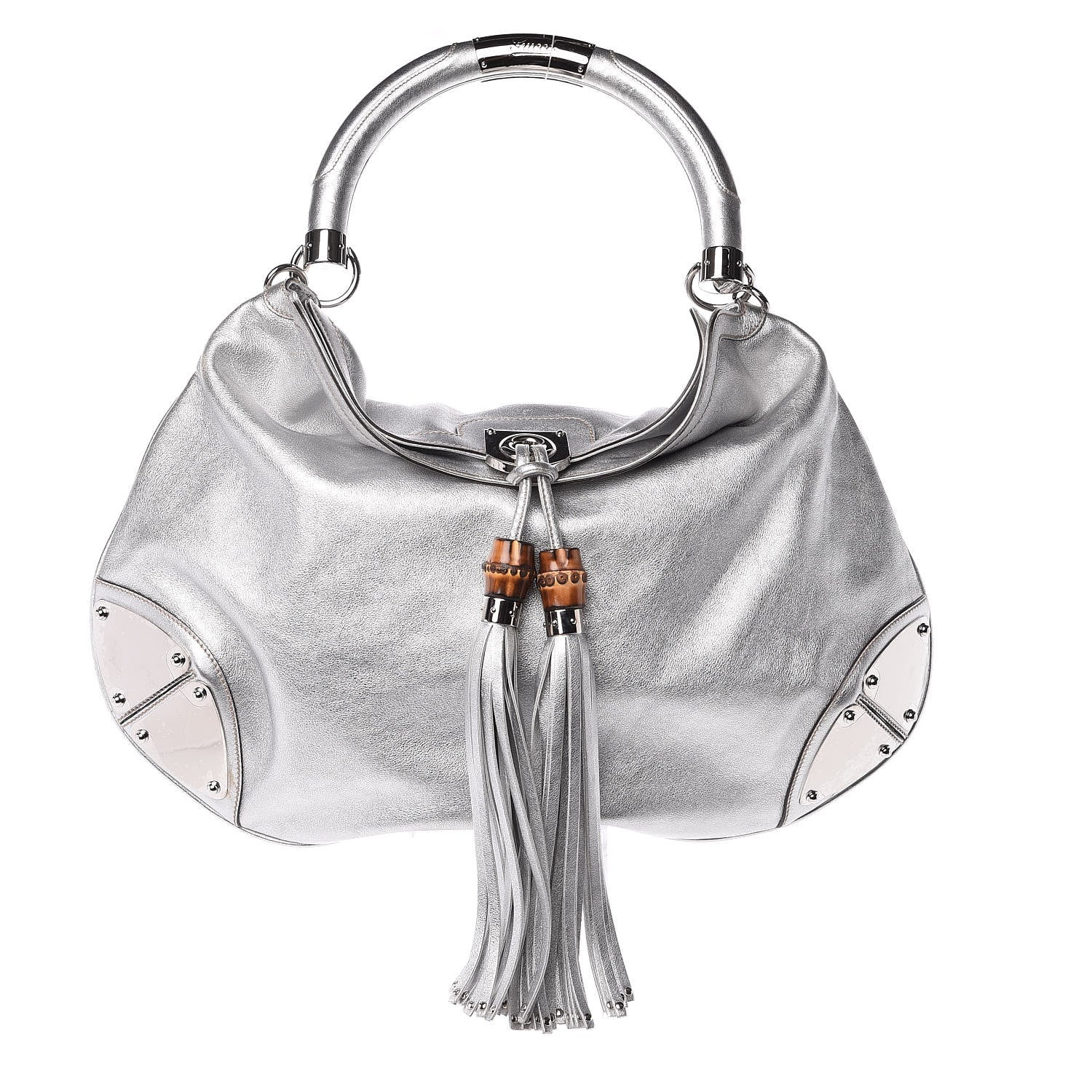 Gucci Metallic Calfskin Large Indy Top Handle Hobo Silver 1 of 9
