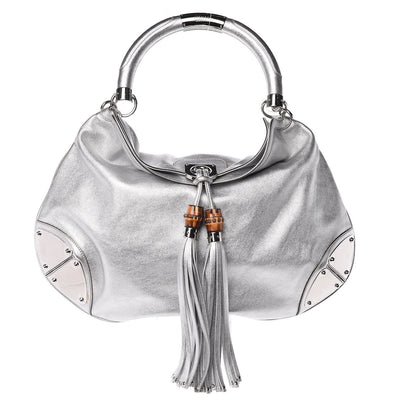 Gucci Metallic Calfskin Large Indy Top Handle Hobo Silver 1 of 9