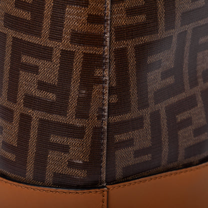 Fendi Glazed Fabric Vitello Century FF 1974 Stamp Patch Shopping Tote Mogano Panna Caramello 22 of 24