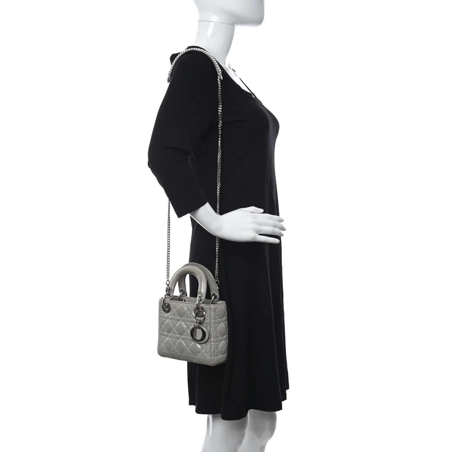 Christian Dior Metallic Nubuck Cannage Mini Lady Dior Silver 2 of 14