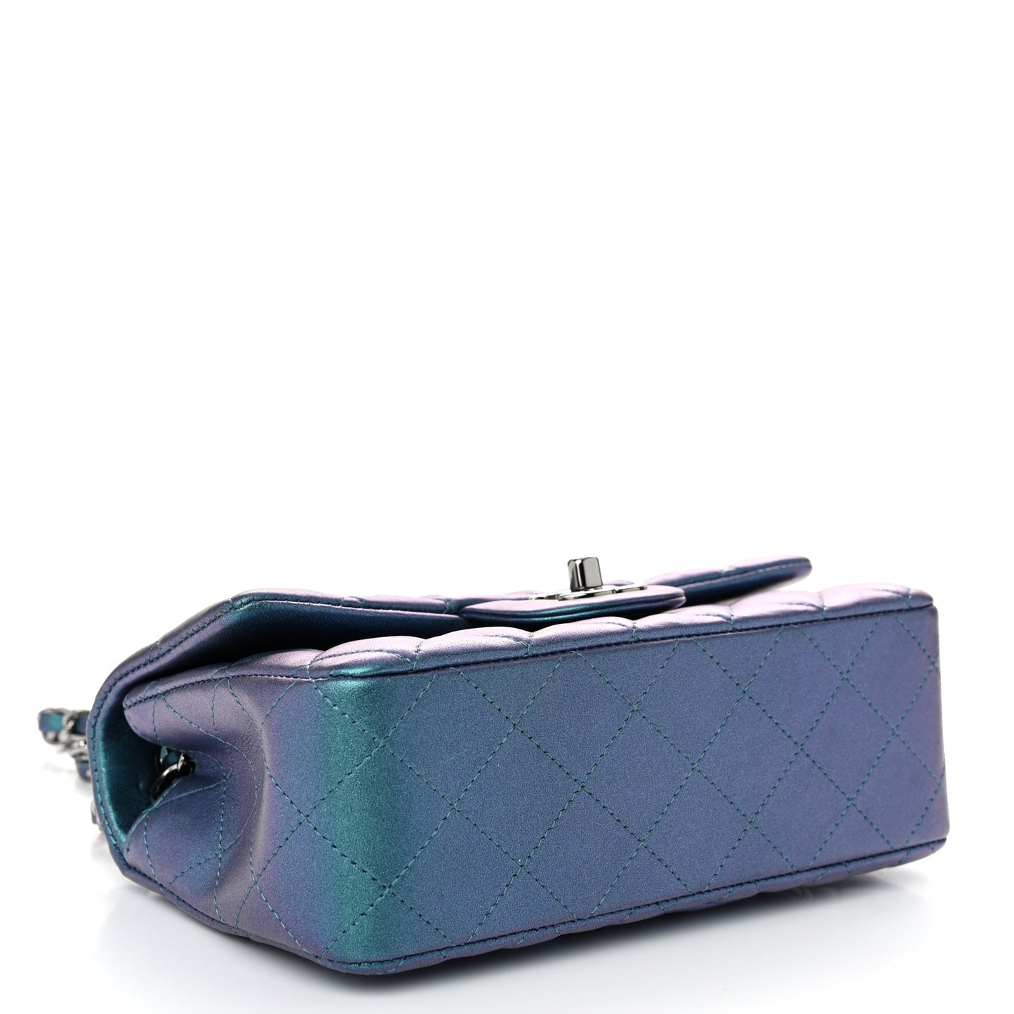 Iridescent Lambskin Quilted Mini Rectangular Flap Turquoise