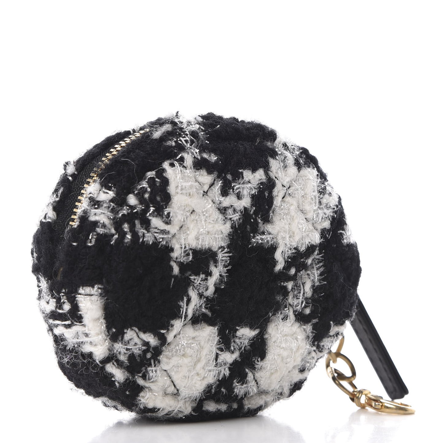 Tweed Shearling Quilted Coin Purse Ecru Black