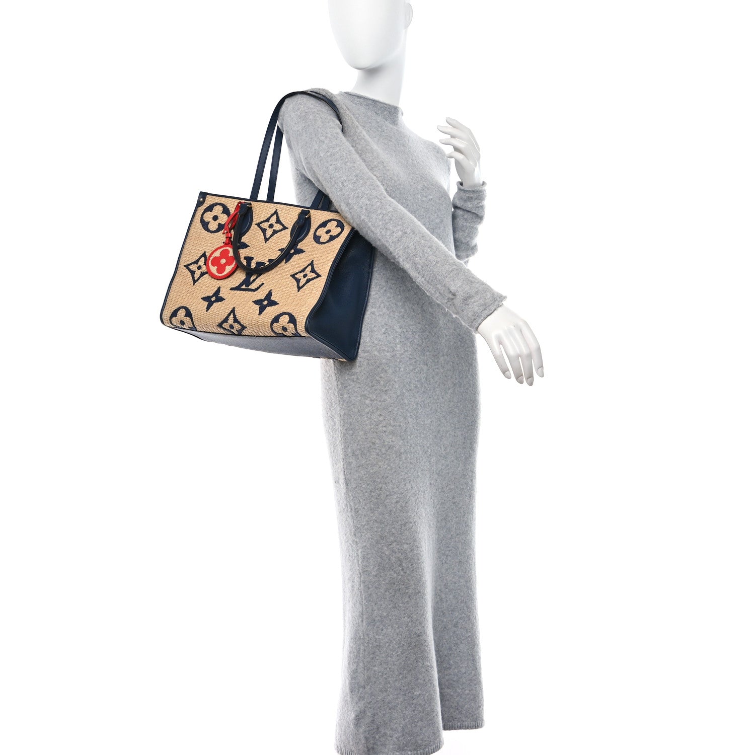 Louis Vuitton Raffia Calfskin Monogram Giant Onthego MM Blue 2 of 10