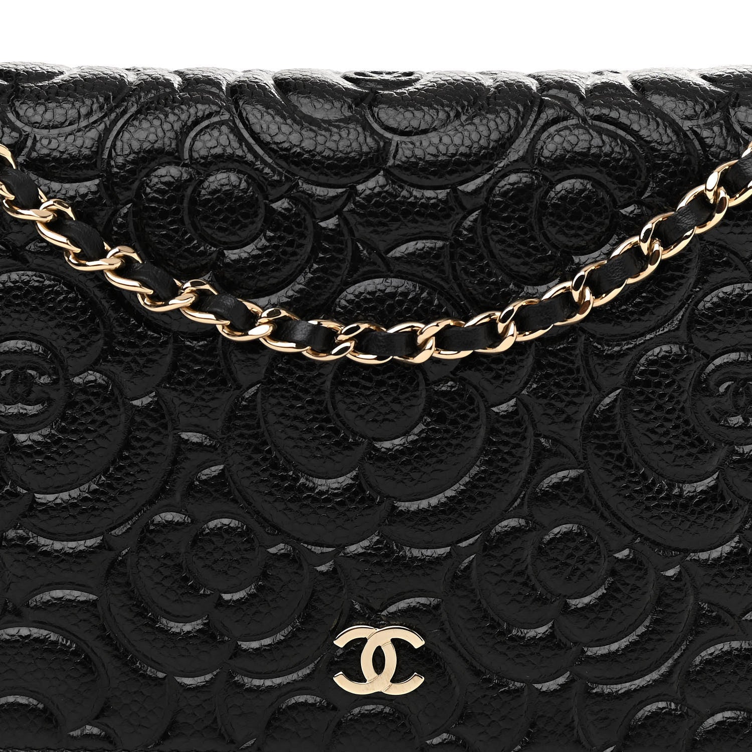 Chanel Caviar Camellia Embossed Wallet On Chain WOC Black 8 of 11