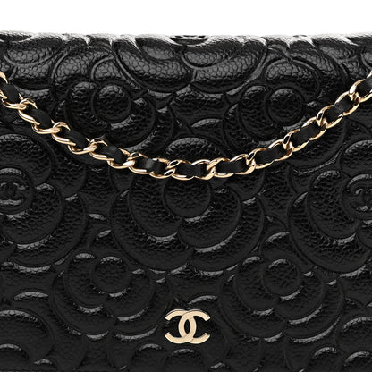 Chanel Caviar Camellia Embossed Wallet On Chain WOC Black 8 of 11