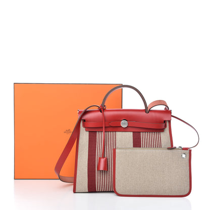 Hermes Vache Hunter Toile H Vibration Herbag Zip 31 PM Bordeaux Ficelle Rouge Piment 9 of 9