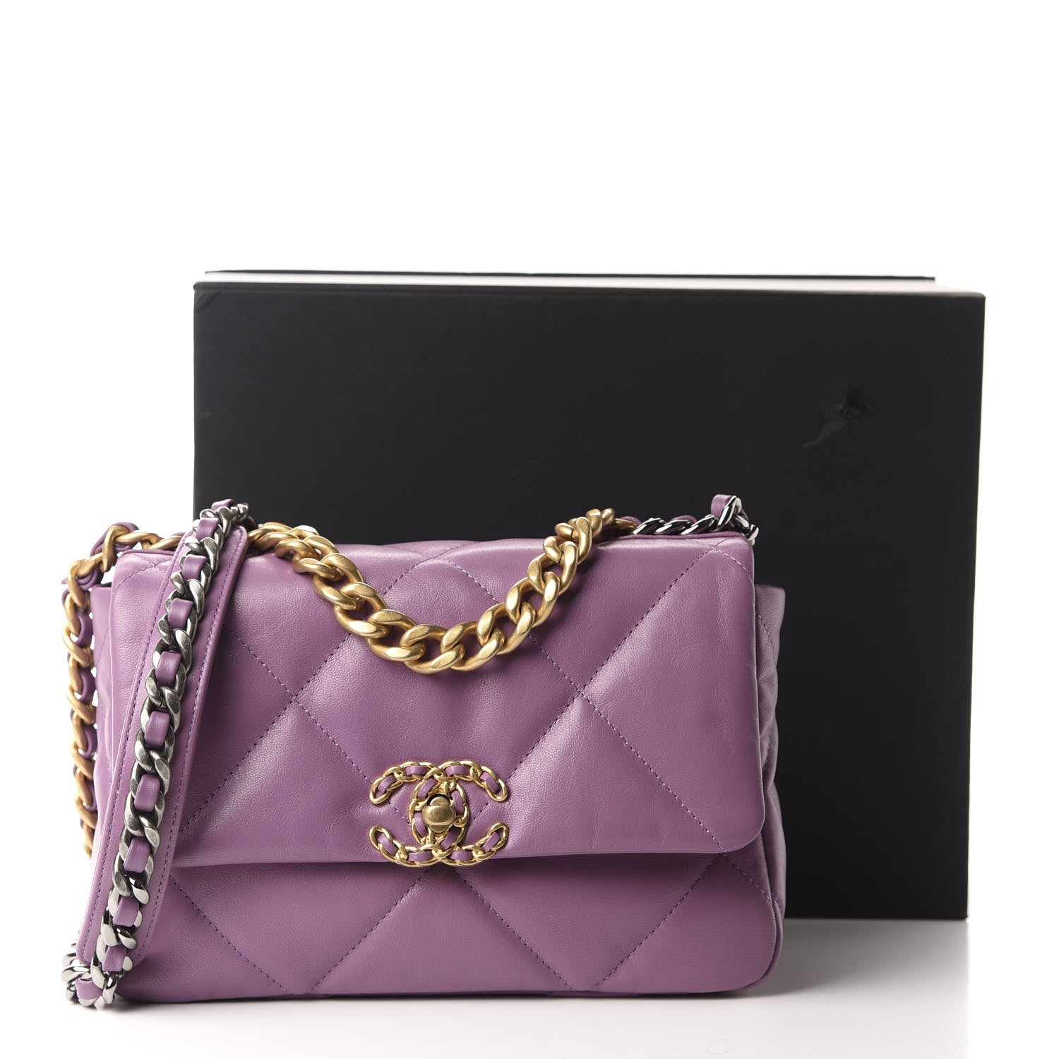 Chanel Goatskin Quilted Medium 19 Flap Violet Purple 11 of 11