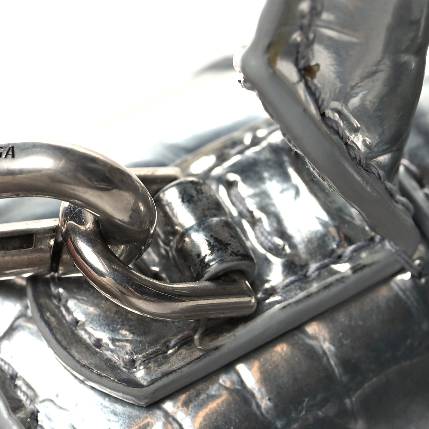 Metallic Calfskin Crocodile Embossed Crystal Hourglass Top Handle Bag XS Silver