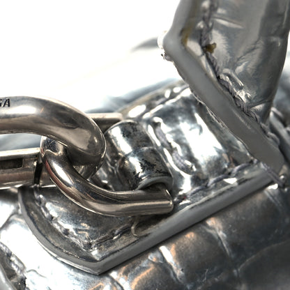 Balenciaga Metallic Calfskin Crocodile Embossed Crystal Hourglass Top Handle Bag XS Silver 12 of 12
