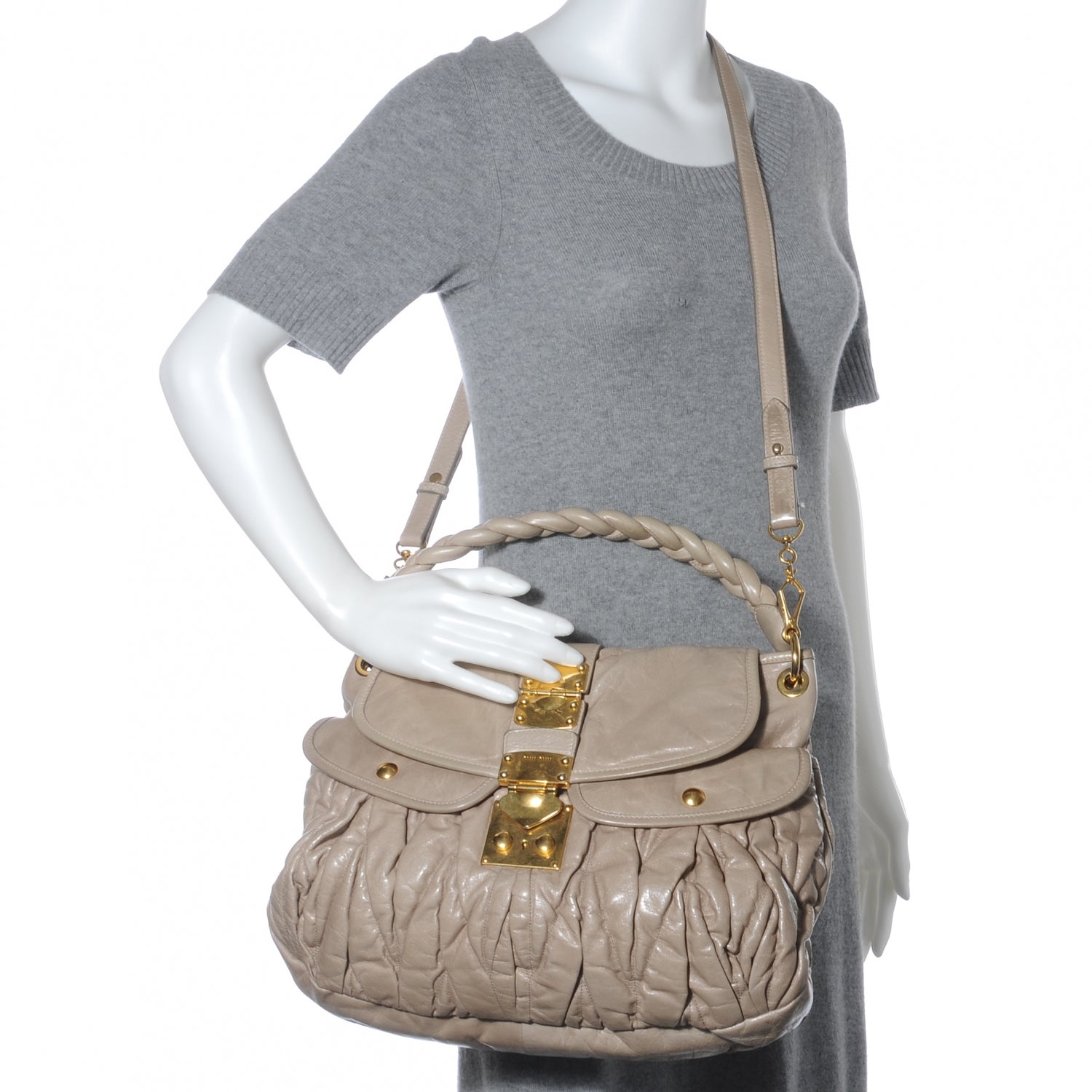 Miu Miu Lux Leather Matelasse Coffer Deserto 2 of 7
