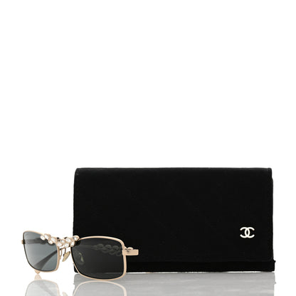 Chanel Metal Crystal Sparkling Wheat Rectangle Sunglasses 71584 Gold 8 of 8